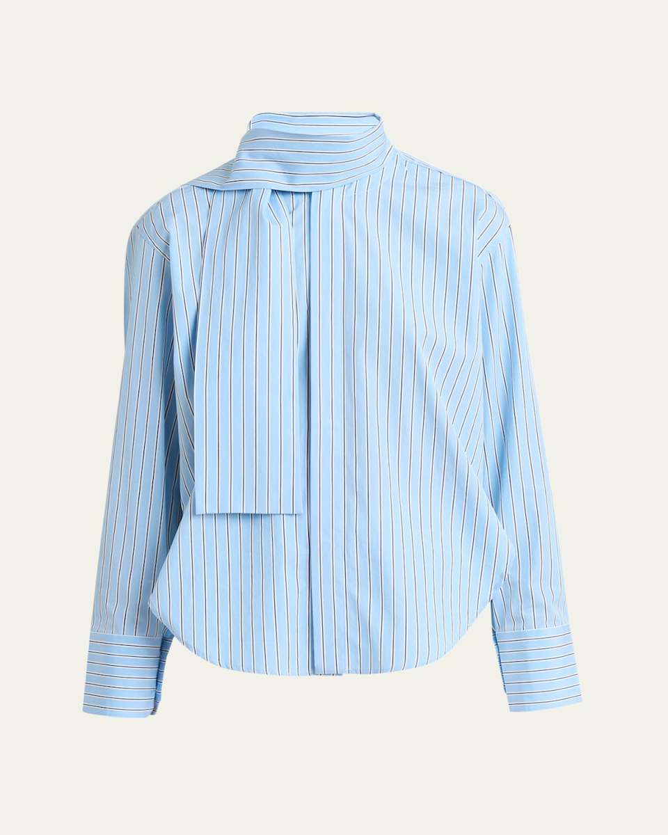 Stripe Scarf-Neck Button Down Blouse